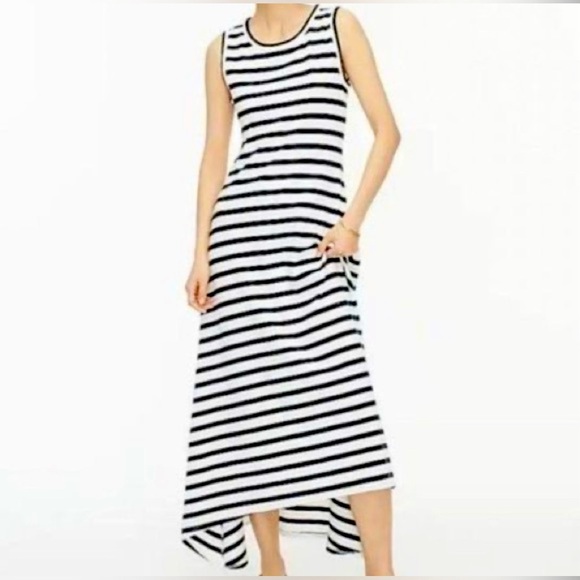 J Crew Striped Sleeveless High Low Maxi Dress Size Small Style A0477 Blue/White - Picture 1 of 11